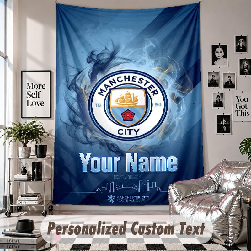 Custom Tapestry Wall Hanging, Manchester City Personalized Name Text Home Wall Decor