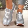 Silver Platform Sneakers Woman Spring Autumn Casual Leather Sneakers For Women Lace Up Comfort Slip-on Sports Shoes Ladies