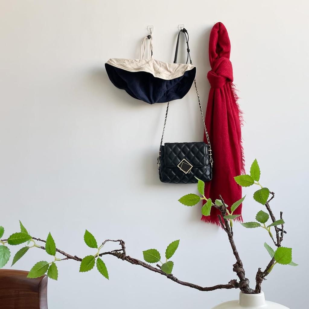 25 Small Hooks +30 Removable Strips, Clear Wire Hanger Hooks, Damage-Free Utility Hooks, Heavy Duty with Adhesive Strips, No Tools Wall Hook for