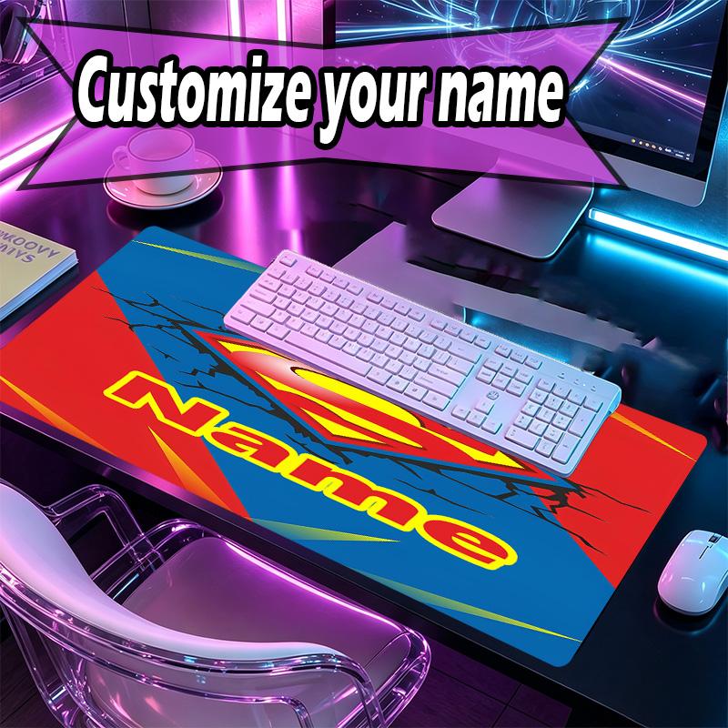 Custom Name Personalized Superman Pattern Mousepad, Laptop PC Desk Mat, Decorative Desk Mat for Home Keyboard Pad Gift