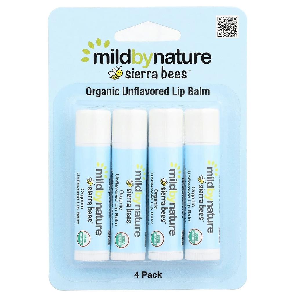 Mild By Nature Sierra Bees™, Органический бальзам для губ, Без аромата, 4 штуки, 4,25 г (0,15 унции) Каждый