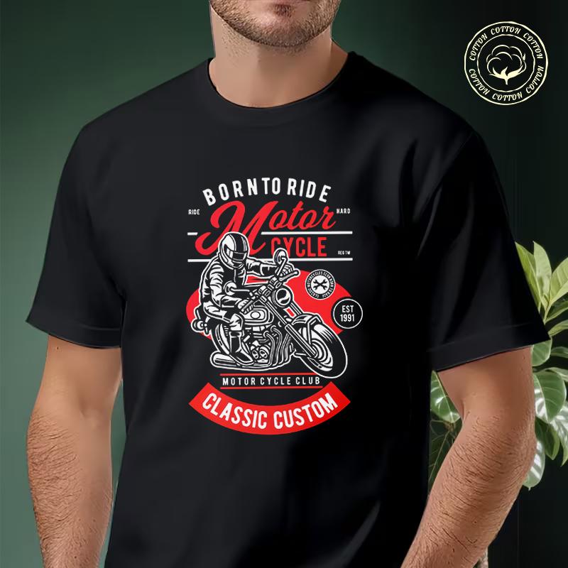 Motorcycle Garage Graphic Men's Moto T Shirt Casual Dress High Quality Mens Cotton Round Neck S
