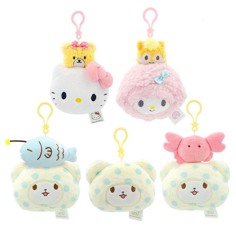 Плюшевый брелок Kuromi и Hello Kitty с одеялом и игрушечным медведем, вибрирующий кулон