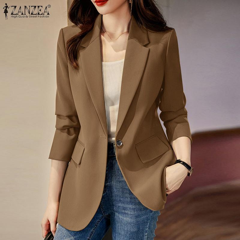 ZANZEA Женский повседневный кардиган с отложным воротником и длинными рукавами, блейзер, верхняя одежда