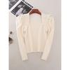 French Puff Sleeves Square Collar Long Sleeve Knitwear Stylish Silm Slimming Pullover Women's Outerwear Tops
