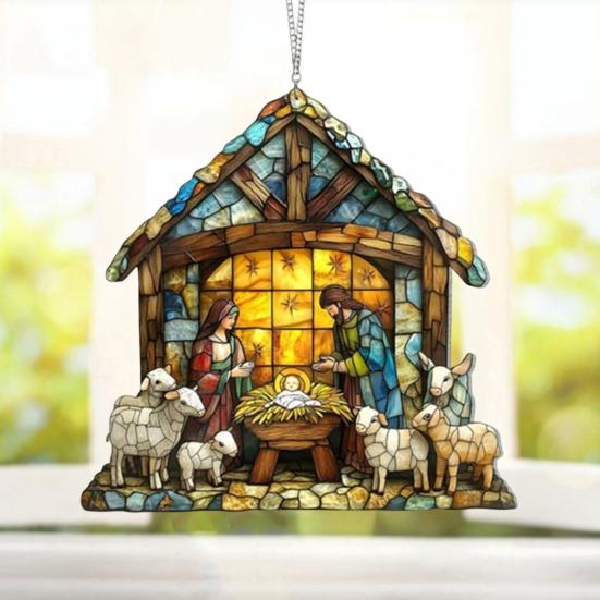 Рождественская сцена ловец солнца окрашенный акриловый ловец солнца подвесное украшение на окно рождественский вертеп для домашнего рождественского декора христианский подарок