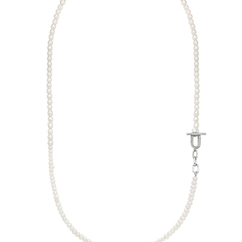 Ozel Natural Pearl Linked Chain Necklace with Toggle & Bar PB045-5N