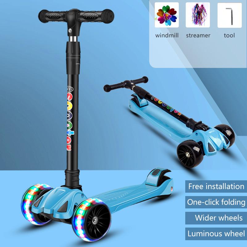 Детский самокат, 3-колесный самокат с колесами-вспышками, самокат для детей от 2 до 12 лет, детский складной детский самокат с регулируемой высотой