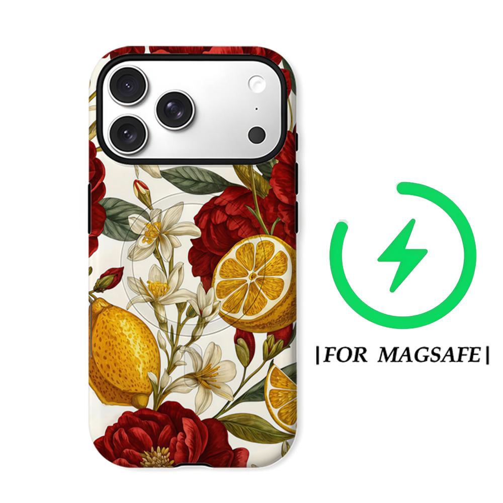 Алый пион и лимонДля магнитного чехла телефона для IPhone 17 16 15 14 13 Pro Max Plus Одиночный Двухслойный Прочный чехол