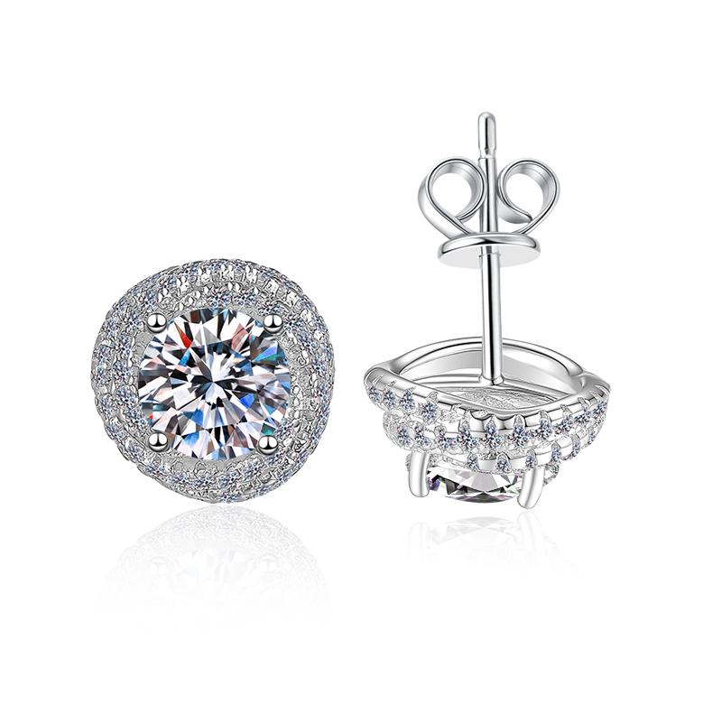 0.5&1CT Round Cut VVs1 Moissanite Double Halo Stud Earrings GRA Certified 925 Sterling Silver for Women Wedding Jewelry