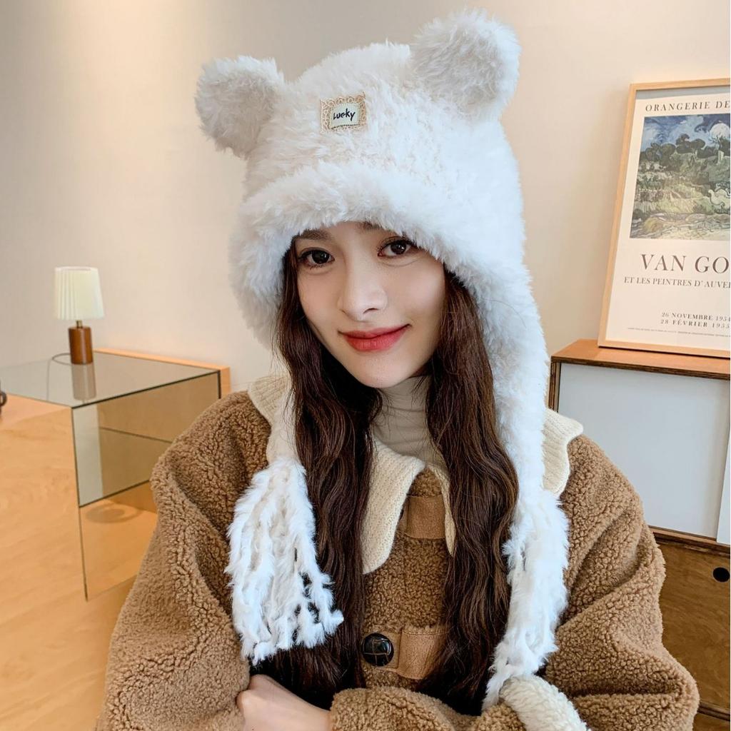 Cute Little Bear Hat for Women In Autumn and Winter Plush New Korean Knitted Hat Versatile Warm Ear Protection Thickened Fashionable Casual