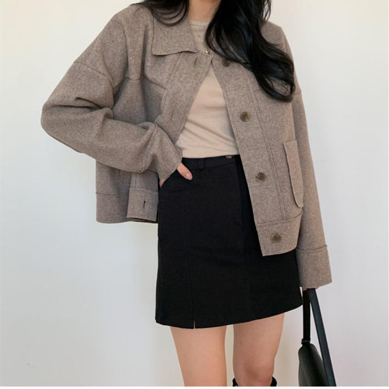 Весна и осень Новое шерстяное женское пальто Однобортное женское пальто