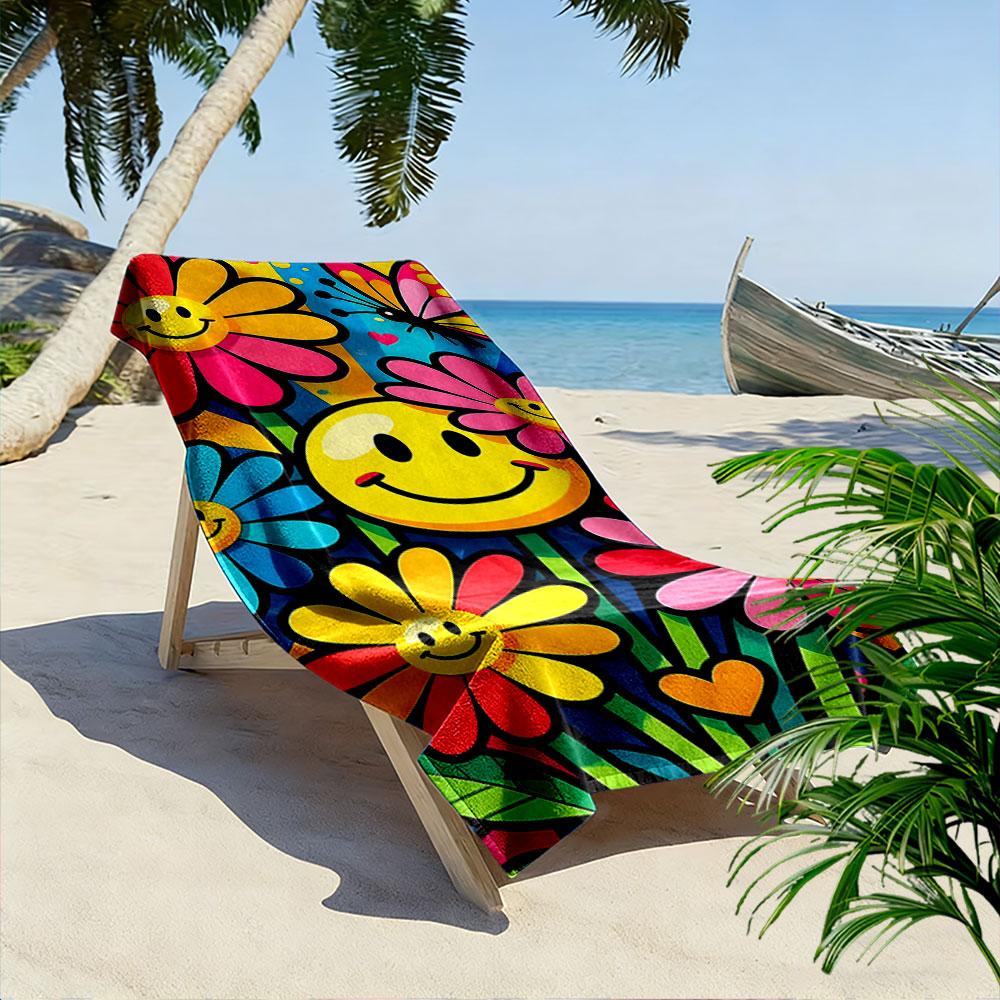 Smiley Flowers and Butterfly A must-have beach towel for beach travel