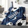 Soccer Ball Pattern With Space On Blue Background Gift Customizable Blanket Personalized Text Soft Cozy Versatile For Sofa Couch Office Bed Picnics