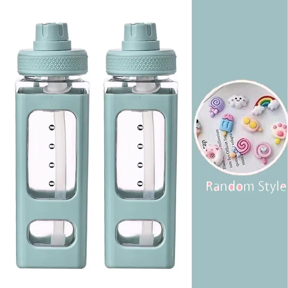 700ml Kawaii Water Bottle for Girls,Cute Kids Water Bottles with Straw 3D Sticker Drinking Bottle Portable Leak Proof Water Jug