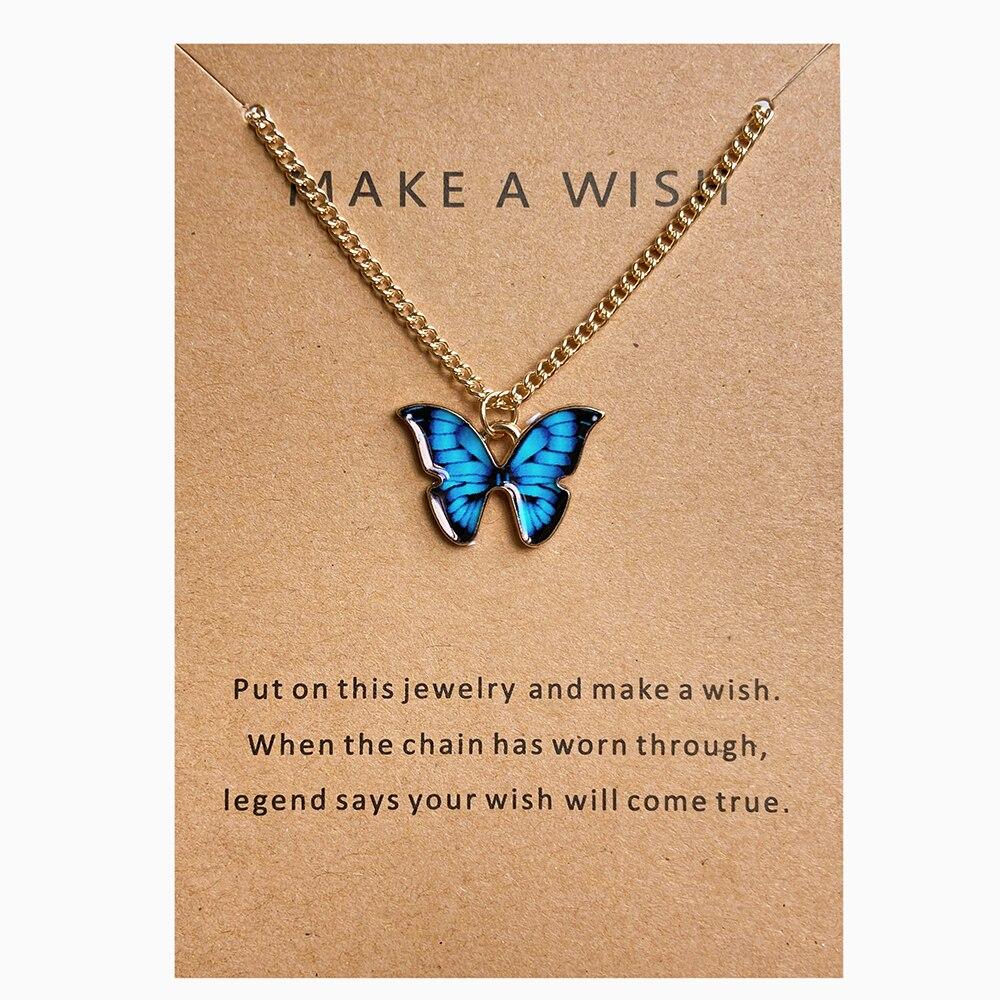 Summer Colorful Butterfly Pendant Necklace For Women Female Clavicle Chain Fashion New Design Jewelry Party Gift
