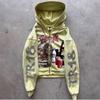 Unisex Oversized Hooded Zip-Up Sweatshirt With Graffiti Print Casual Fall Streetwear