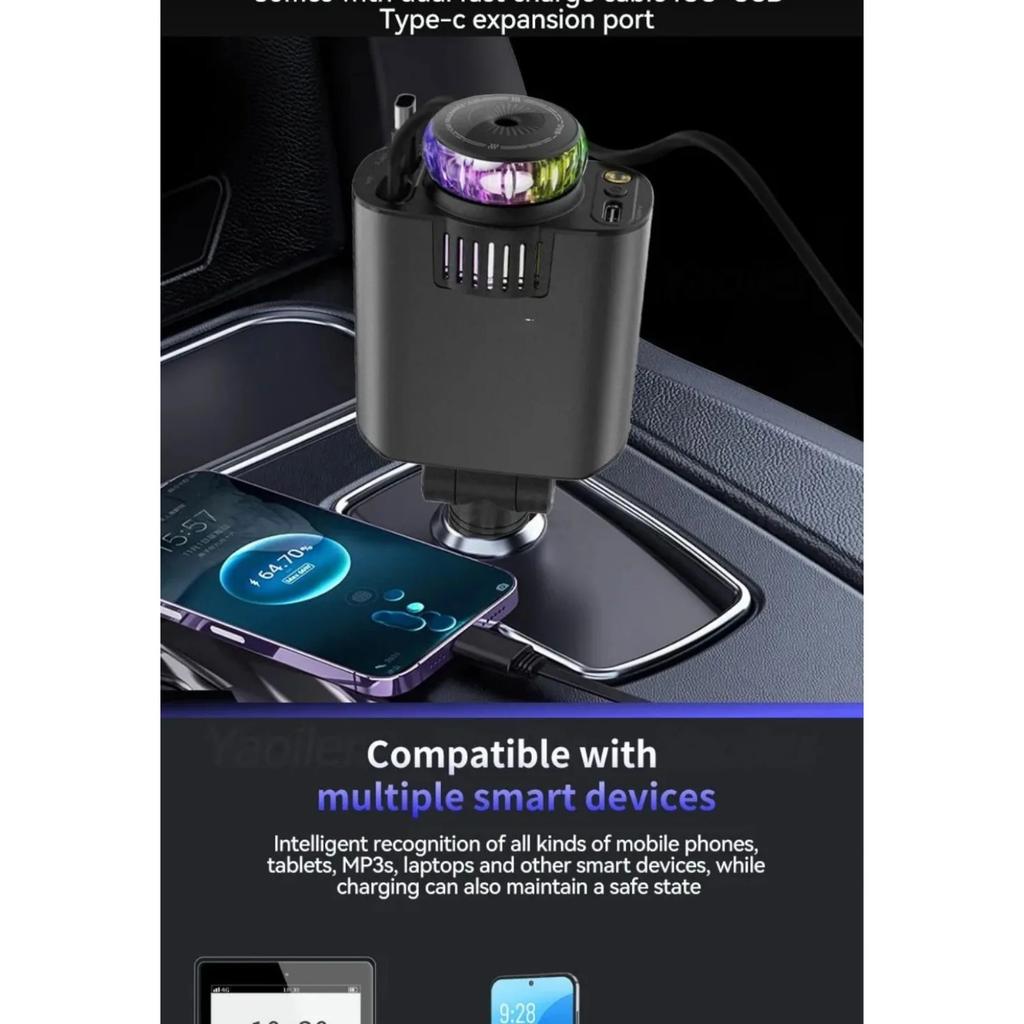 Супербыстрое выдвижное автомобильное зарядное устройство Starlight, 2 выдвижных кабеля и 2 порта USB с освежителем воздуха, для iPhone Samsung