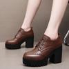 Small Size 32-43 British Deep Mouth Brogues Shoes Women Oxfords Fall Winter 2025 Block High Heels Shoes Platform Pumps Office