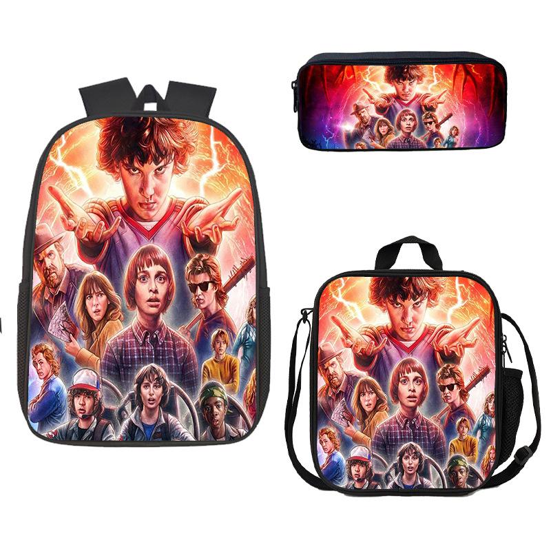 Школьная сумка, Пенал, Сумка для еды Stranger Things, Карта Z, Трехсекционный рюкзак большой емкости, Цветной