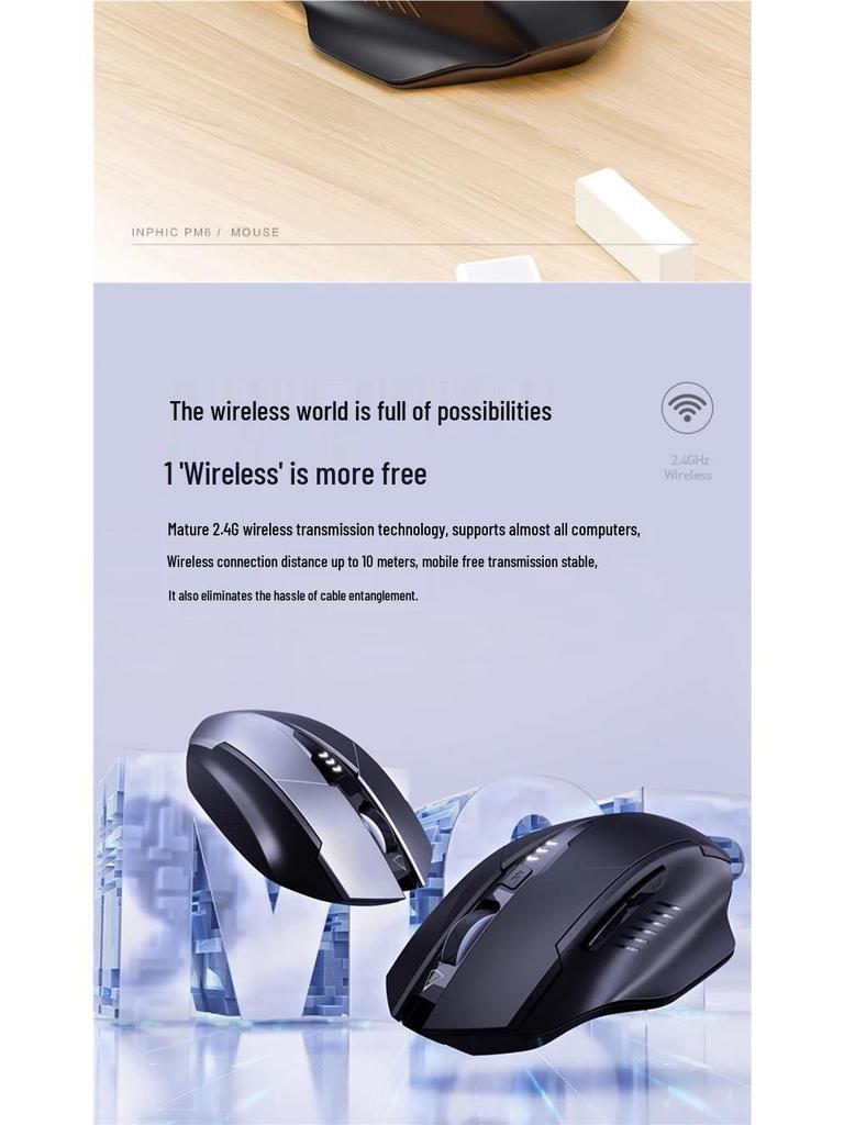 Перезаряжаемая бесшумная беспроводная Bluetooth-мышь Inphic F1S для ноутбуков