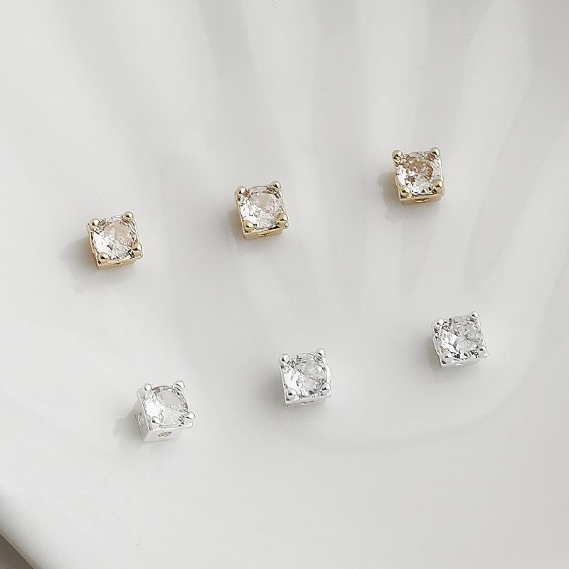 Позолоченные (14K) квадратные бусины-разделители с цирконами в форме креста для изготовления украшений своими руками