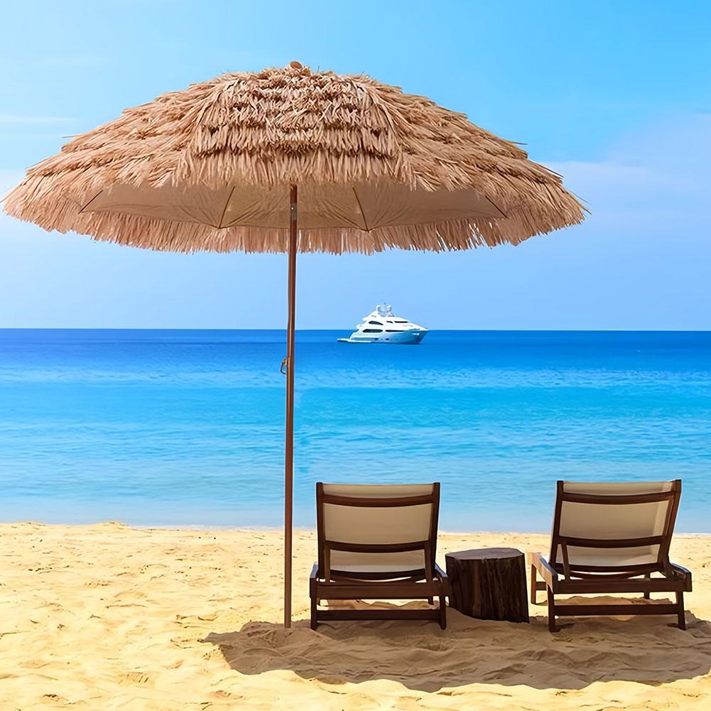 6.23ft/1.9m Height Beach Umbrella Height Adjustable Outdoor Patio Umbrella 8 Ribs Thatched Tiki Umbrella for Garden Patio