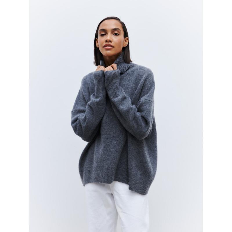 DAFIFY Women's Fashion Casual Fall Winter Solid Color Print Long Sleeve High Neck Sweaters