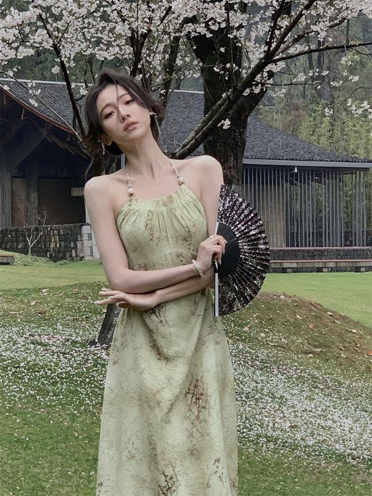 Летнее платье-майка халтер 2024: Женское элегантное длинное платье с вырезами на талии