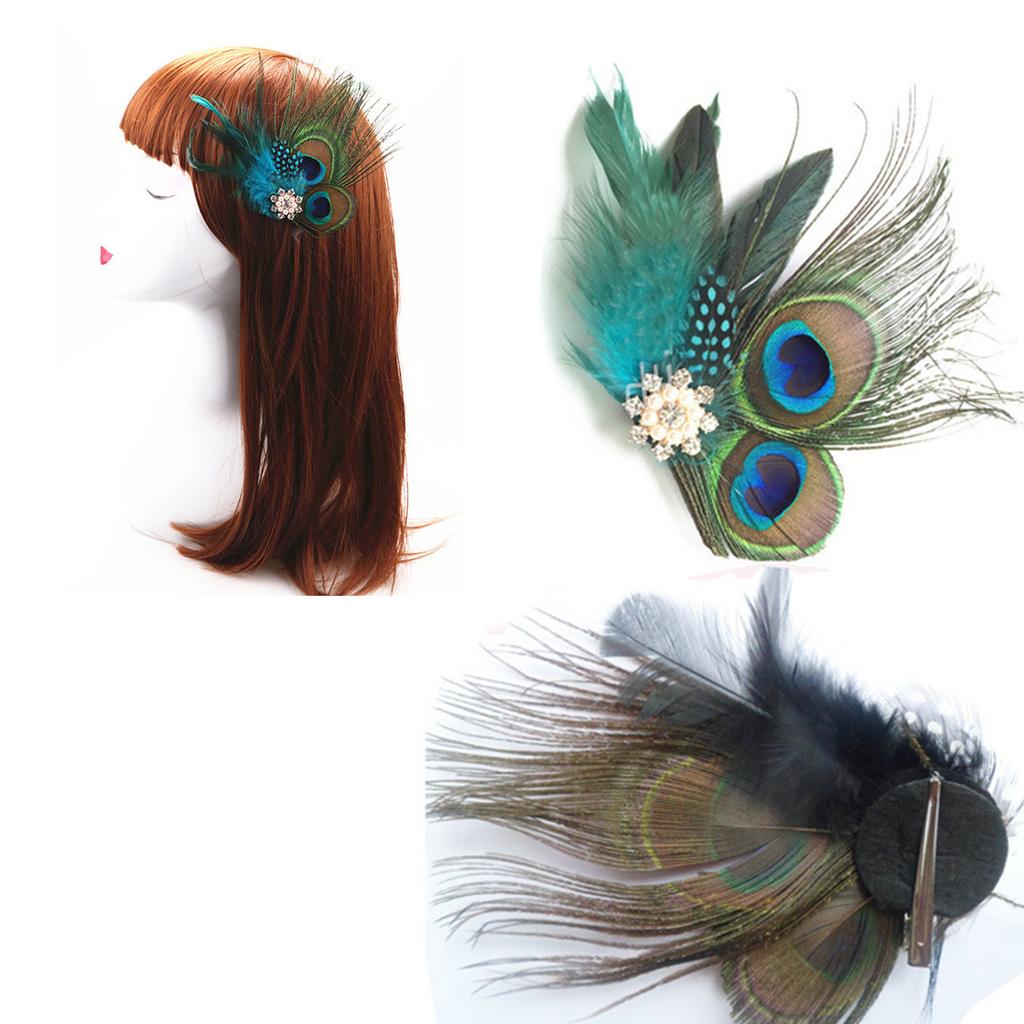 Tea Party Fascinator Hair Clip for Party Wedding Women Peacock Feather Fascinator Hair Pin Ethnic Style Church Headdress