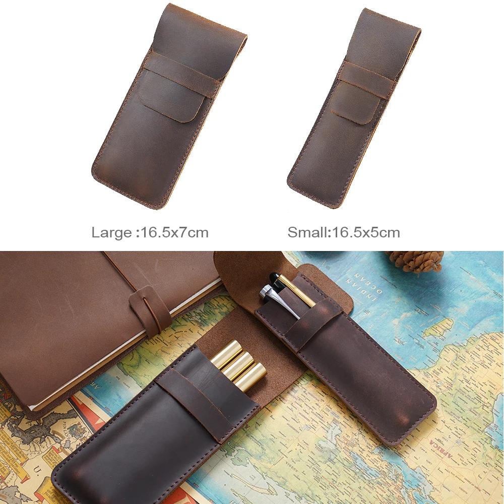 Handmade Genuine Leather Pen Bag Cowhide Pencil Bag Vintage Retro Style Accessories For Travel Journal
