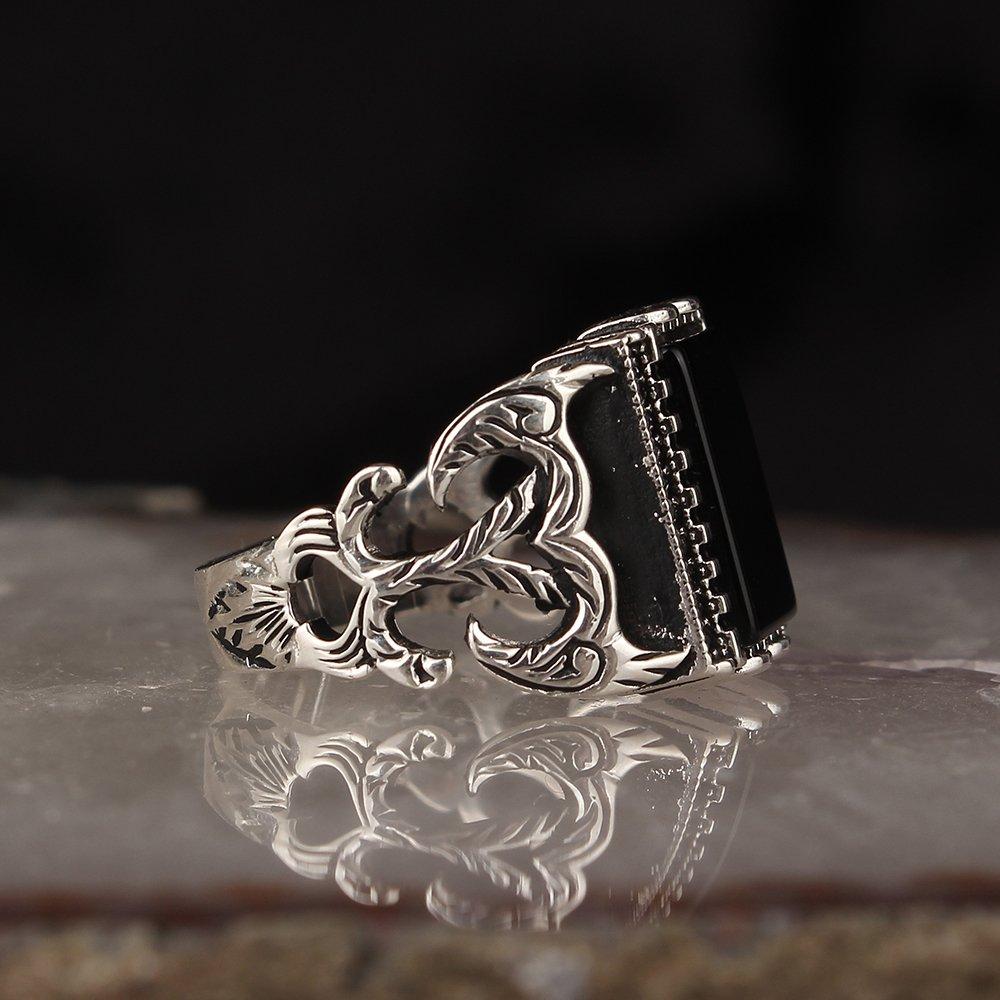 Оникс Ташли Калем Ишламели 925 Аяр Гюмюш Эркек Юзюк