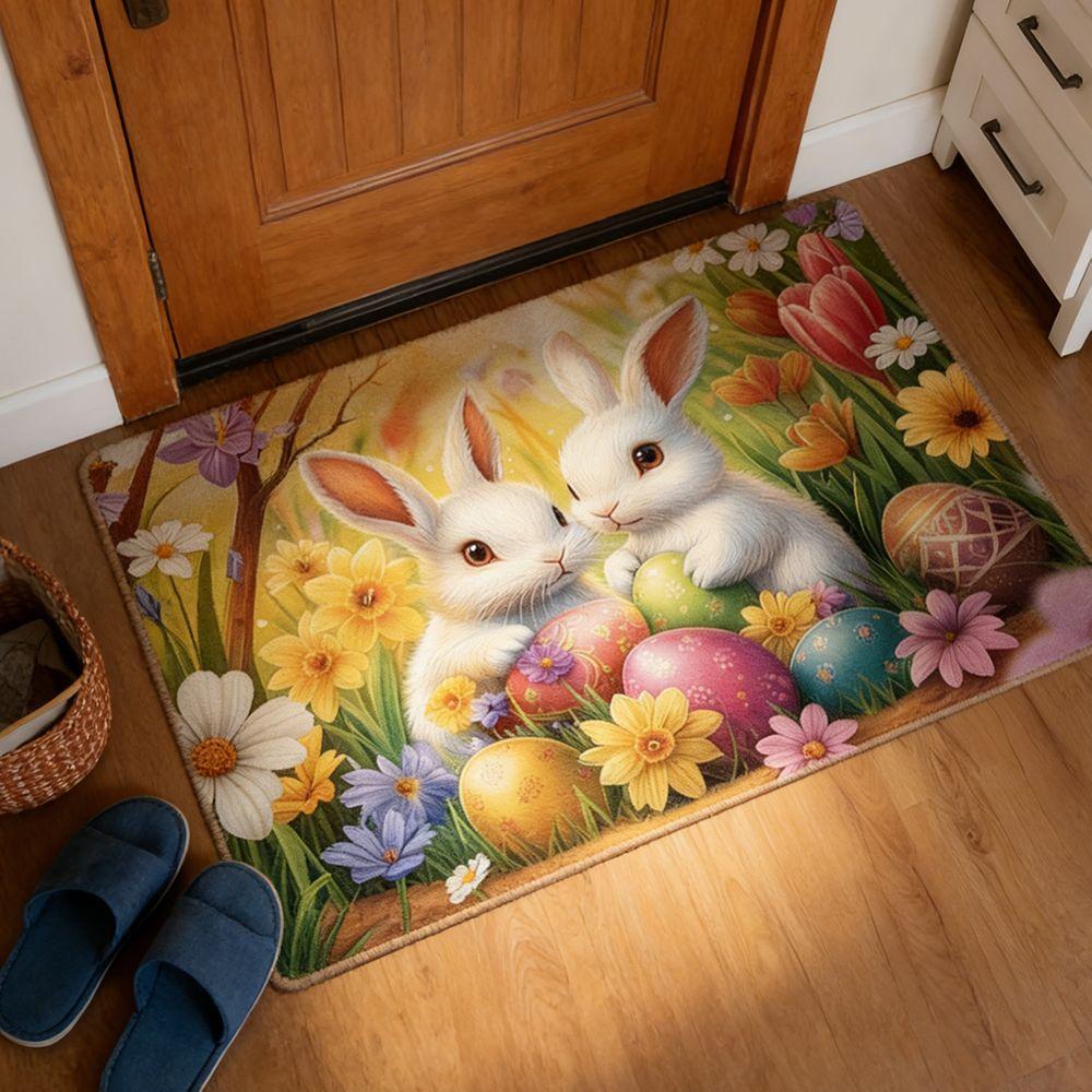Cartoon Easter Bunny Door Mat Egg Flower Bathroom Mat Anti Slip Mat  Floor Protection
