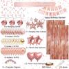 Rose Gold Birthday Party Decorations, Happy Birthday Banner, Rose Gold Fringe Curtain, Heart Star Foil Confetti Balloons, Hanging Swirls for Women