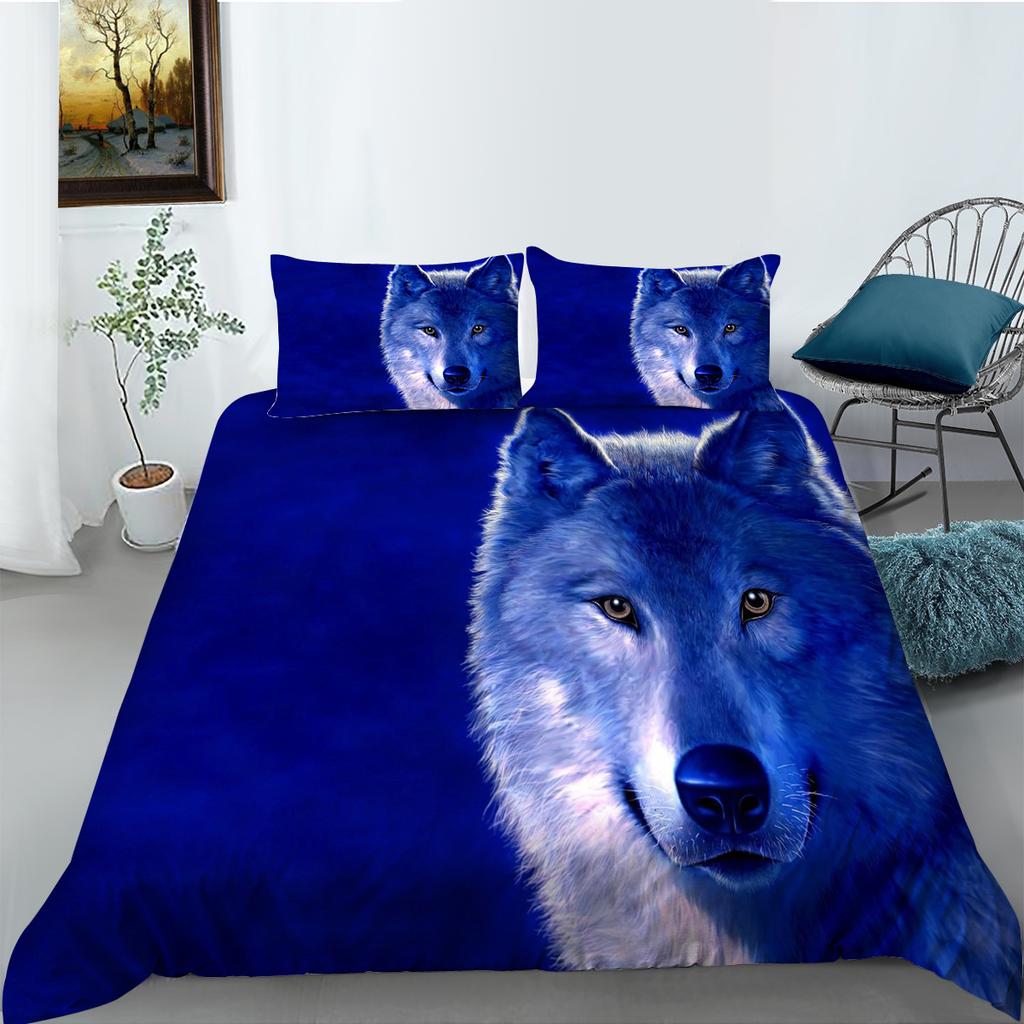 Wolf Themed Bedding Set with Animal Pattern Down Duvet and Pillowcase 2/3 Pieces of Microfiber Fabric Washable and Quick Drying Home Decoration