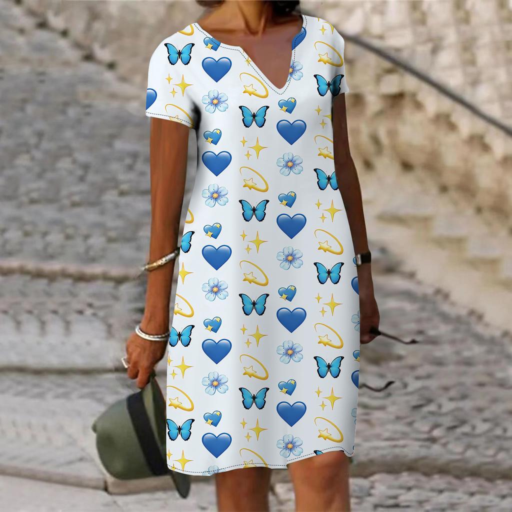 Летнее модное платье с v-образным вырезом, женское легкое платье с короткими рукавами и принтом крылатых бабочек, свободное повседневное платье для женщин