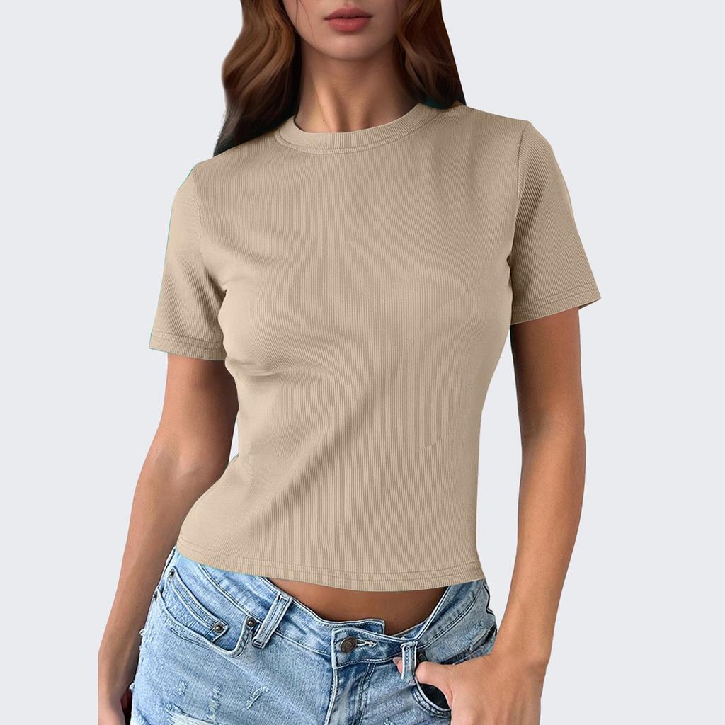 Женские футболки с короткими рукавами и круглым вырезом, весенние топы, повседневные свободные базовые футболки
