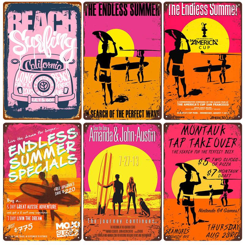 Летний пляжный закат, металлическая жестяная вывеска, таблички, декорации, железная живопись, кафе-бар, домашний декор, приморский дом, стена, жестяная пластина, постер