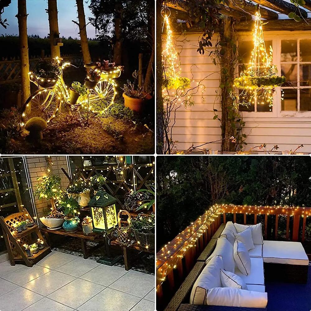 Солнечные гирлянды 300LED Солнечные гирлянды Наружные водонепроницаемые 8 режимов Мерцающий свет из медной проволоки
