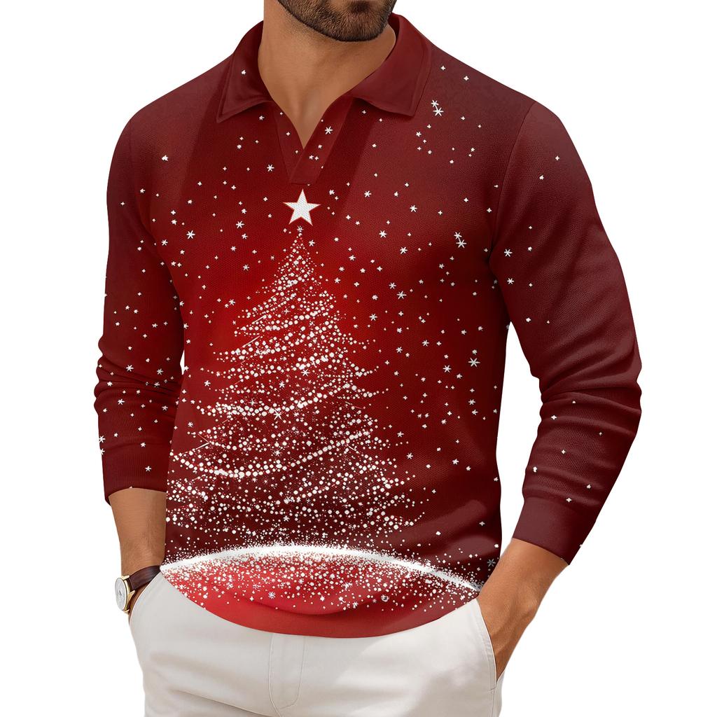 Men's Casual Collared Long-Sleeve Knit Base Layer Top