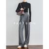 FAESSLIN Women's Grey Wrinkle-Resistant High-Waist Wide-Leg Suit Trousers