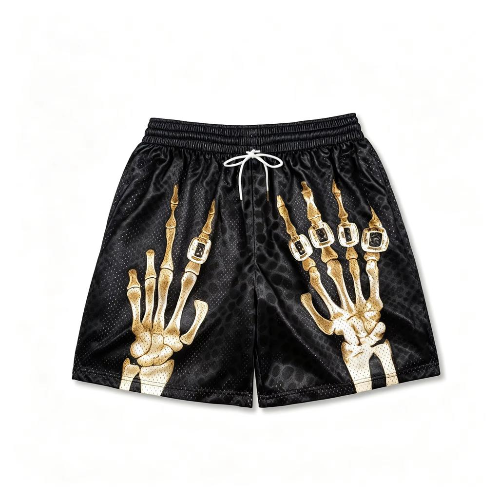 Men Women Quick Drying Breathable Skeleton Hand Pattern Print Shorts Summer Street Beach Casual Trend Thin Vacation Shorts