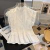Модные белые рубашки с рукавами-крылышками, винтажная кружевная блузка с оборками без рукавов для женщины, элегантные повседневные милые топы для женщины