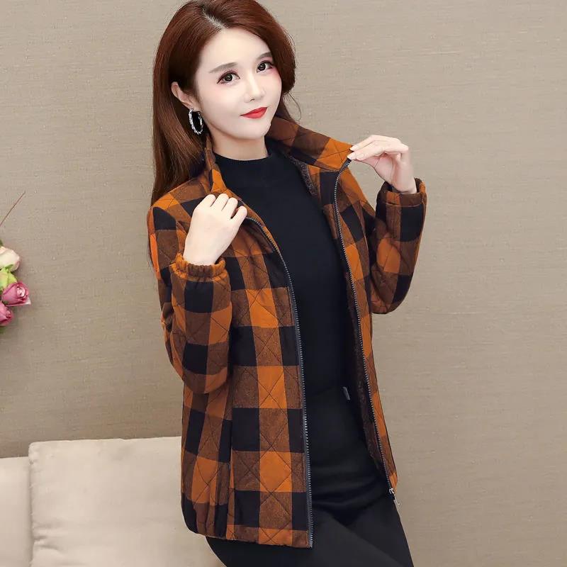 Новинка, бархатное теплое женское пальто, топы, короткие стеганые куртки, зимняя верхняя одежда для мам, хлопковое пальто, женская клетчатая куртка 5XL