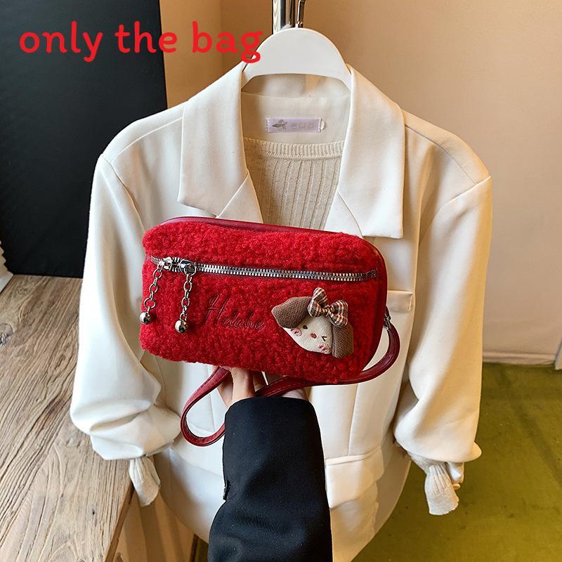Trendy Soft Faux Shearling Small Purse With Stitching Detail For Daily Use