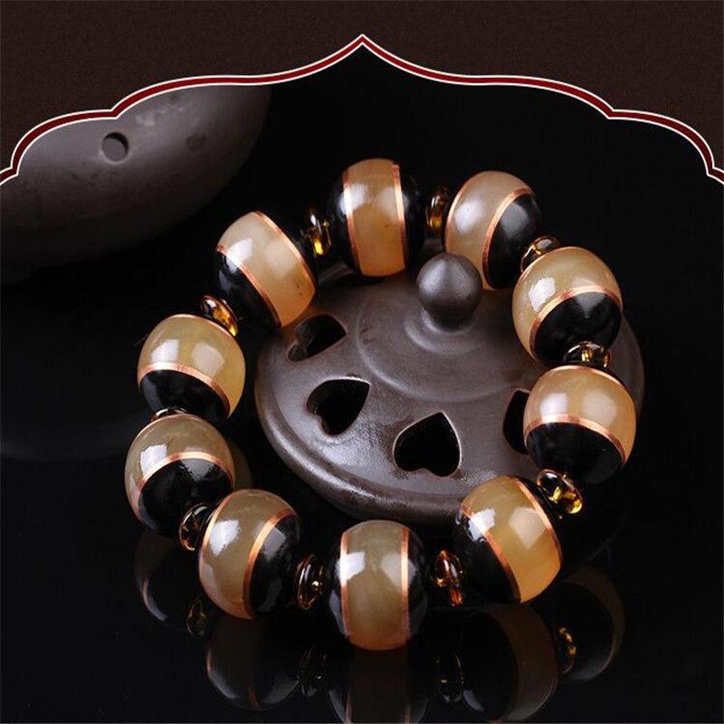 20mm Natural Agate Chalcedony Inlaid Beaded Bracelet Chinese Style Handmade Unisex Jewelry Gift