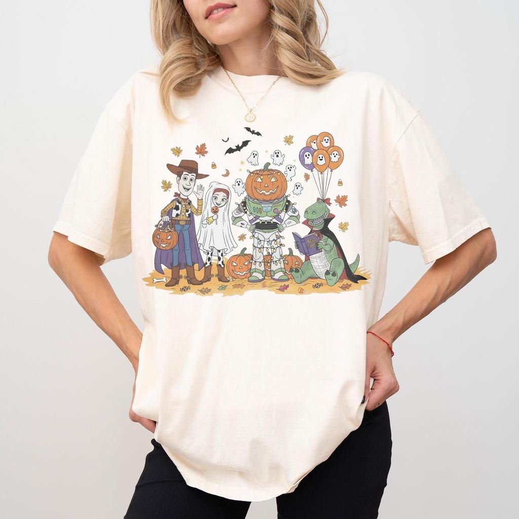 New Halloween Toy Story Cartoon Pattern Printed Top Cotton Cartoon Roundneck Tshirt Suitable For Unisex And Unisex