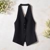 Women's Halter V Neck Suit Vest Button Down Backless Blazer Waistcoat Sleeveless
