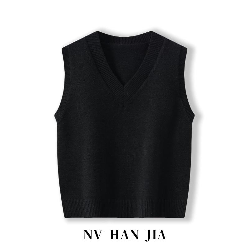 Брендовая скидка Жилет-топ без рукавов женский вязаный из чистой шерсти темно-синего цвета с V-образным вырезом – Универсальная осенне-зимняя верхняя одежда