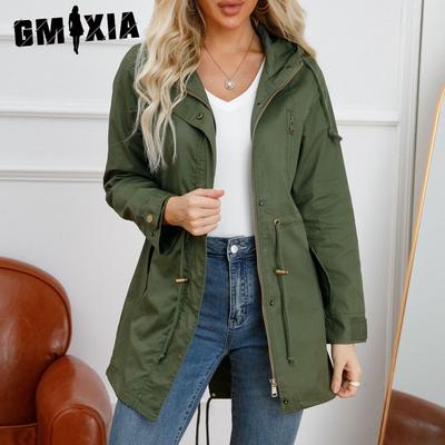 Женский однотонный хлопковый плащ с капюшоном и принтом, женское весеннее и осеннее пальто, большое однотонное платье, женские куртки и пальто с длинным рукавом